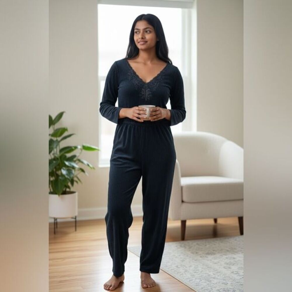 NWT Vintage Newport News Dark Green Corduroy Jumpsuit Lace Detail Crop - Size M